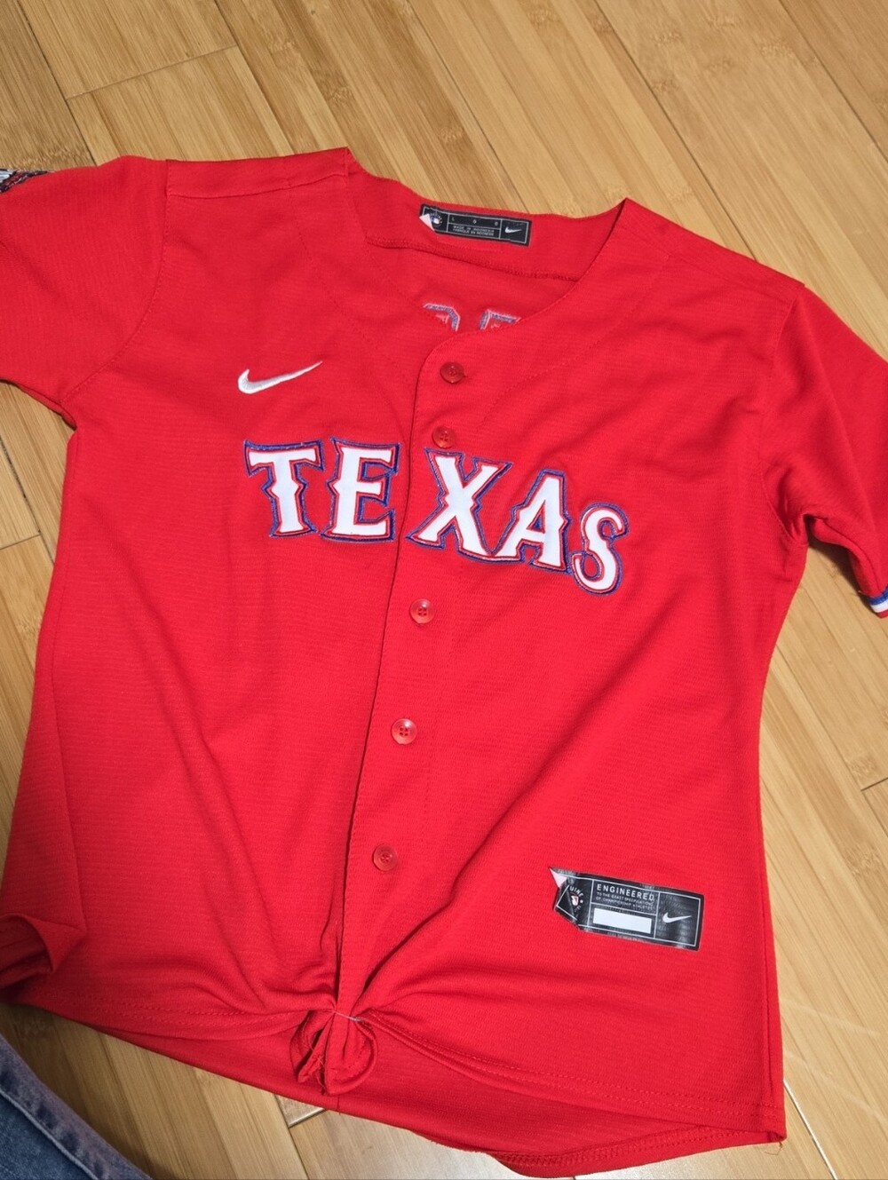 Nike Red Texas Button-Front Kids Baseball Shirt